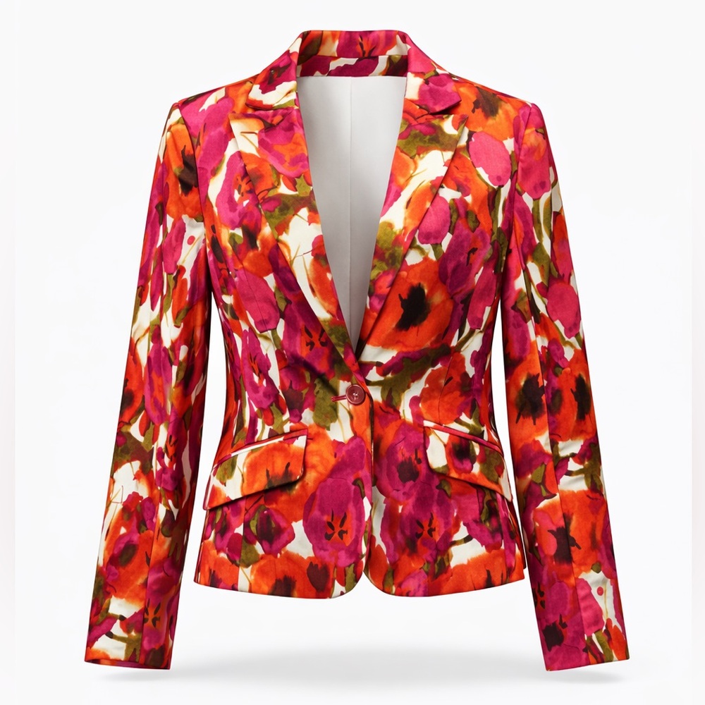 NWT Jones New York Floral Blazer Pink Azalea Stretch Career Jacket Size 10